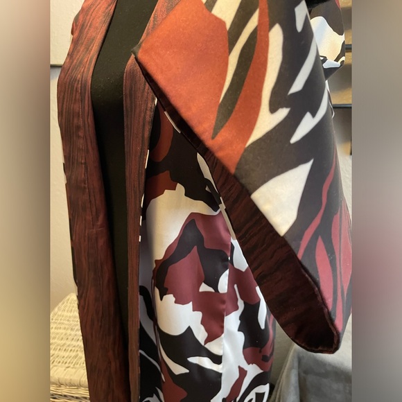 Chico’s open front kimono duster - black & brown with bell sleeves and pockets - Picture 7 of 9